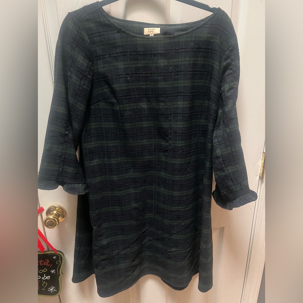 Crown & Ivy Black Checkered Long Sleeve Dress